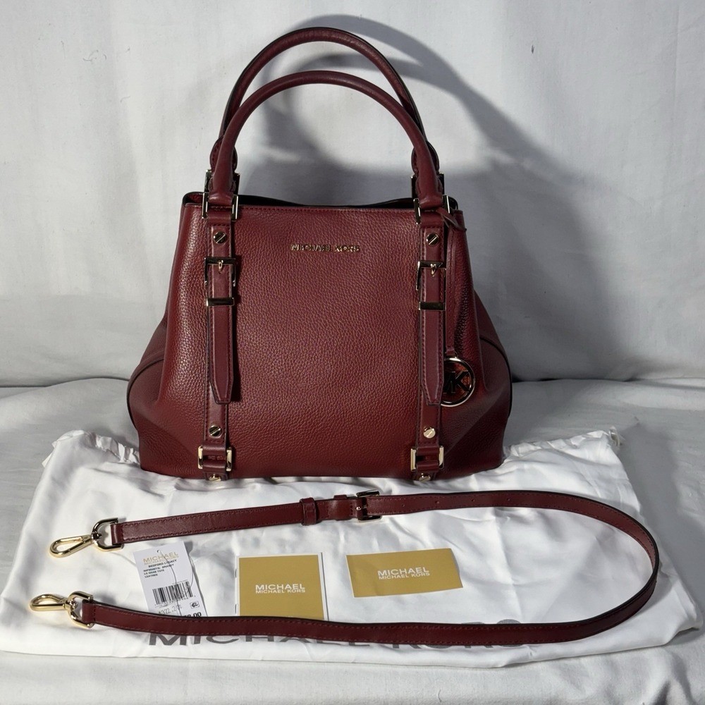 Michael Kors Bedford Legacy Large Pebbled‎ Grab Bag Leather Tote Burgundy